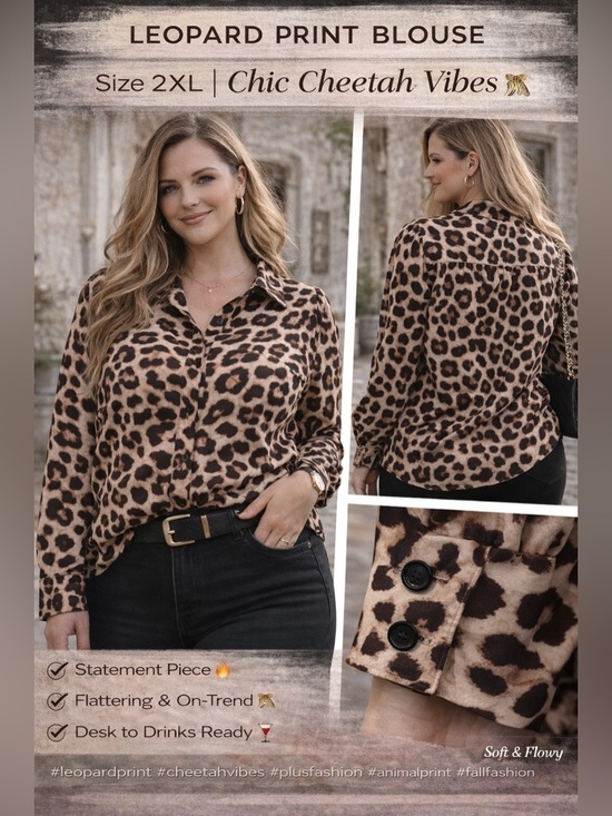 zeagoo Tops - zeagoo Leopard Print Blouse 2XL | Chic Cheetah Vibes Button-Up Top